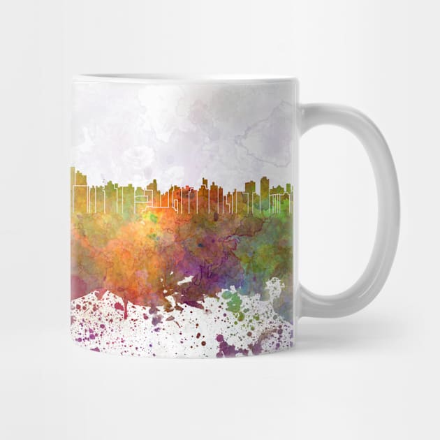 Asuncion skyline in watercolor background by PaulrommerArt